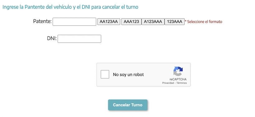 anular turno vtv Castelli